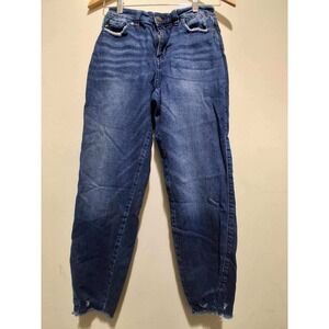 Kancan Jeans Women's 5/26 Blue Denim Frayed Hem High Rise‎ Straight Leg Pants